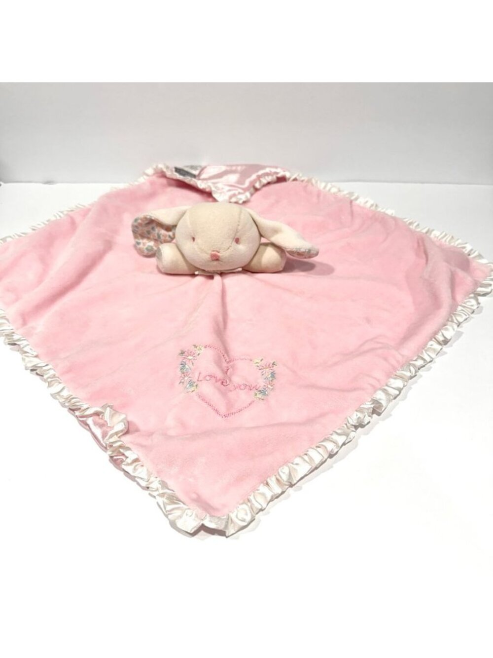 Carter’s Just One Year Bunny "I Love You" Pink and White Rattle Lovey